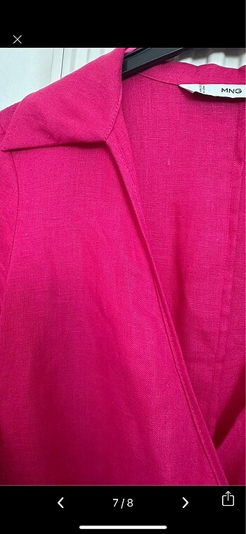 Mango keten elbise fuşya - Görsel 7