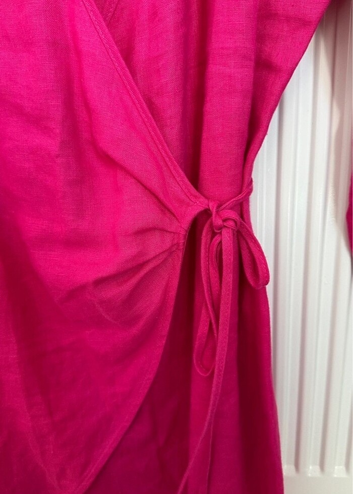 Mango keten elbise fuşya - Görsel 4