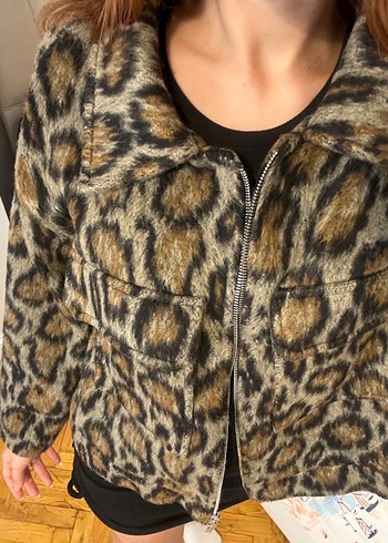 40 Beden Vitrin Leopar Desenli Kahverengi Kadın Ceket