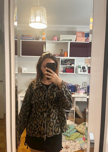40 Beden kahverengi Renk Vitrin Leopar Desenli Kahverengi Kadın Ceket