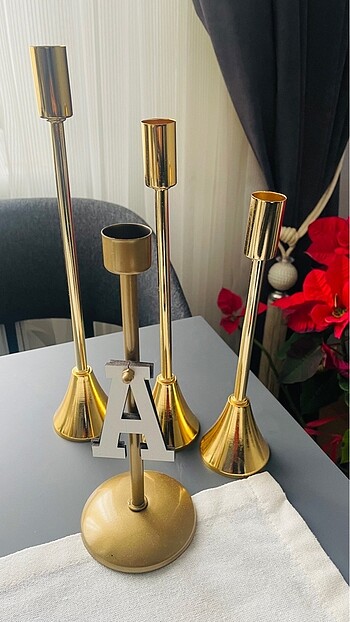 Harfli 4lü Gold Şamdan/Mumluk