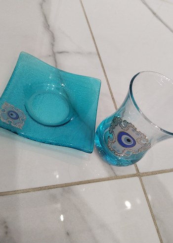 Mavi Desenli Cam Çay Seti - Görsel 4