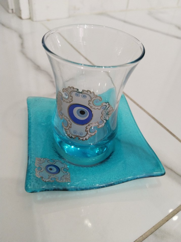 Mavi Desenli Cam Çay Seti - Görsel 5