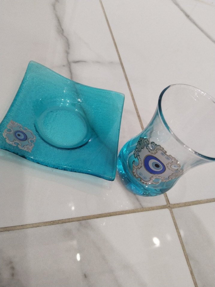 Mavi Desenli Cam Çay Seti - Görsel 4