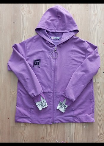 Mor Kapüşonlu Fermuarlı Kız Sweatshirt