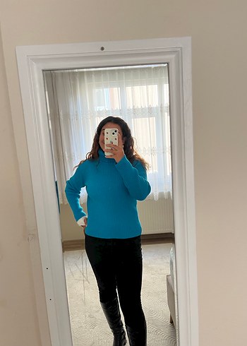 LC Waikiki Mavi Boğazlı Triko Kadın Kazak