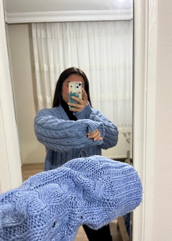 Mavi Örgü Kadın Hırka - Görsel 3