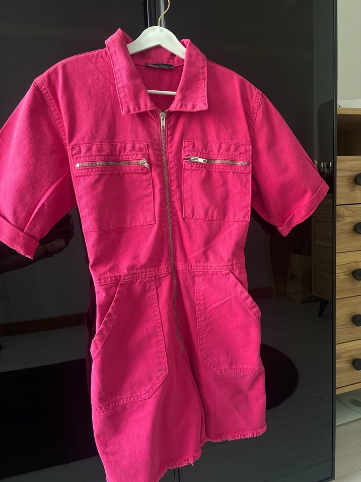 Pembe Kısa Tulum, V Yaka, Kısa Kol - Görsel 3