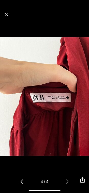 xs Beden bordo Renk Zara Elbise