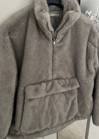 Gri Peluş Kadın Kışlık Ceket - Görsel 4