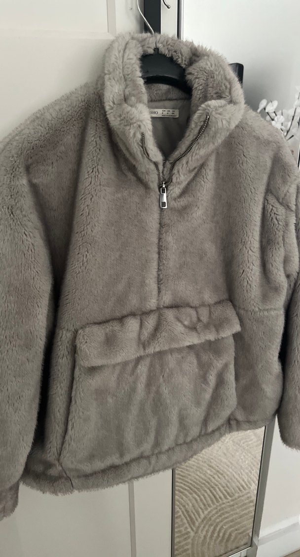 Gri Peluş Kadın Kışlık Ceket - Görsel 4