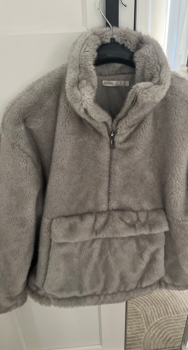Gri Peluş Kadın Kışlık Ceket - Görsel 5