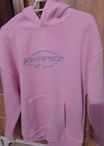 Pembe Kapüşonlu Kadın Sweatshirt - Görsel 4