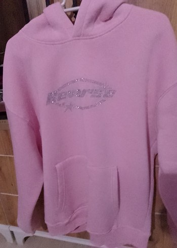 Pembe Kapüşonlu Kadın Sweatshirt - Görsel 2