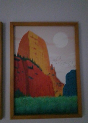 Çerçeveli Çok Renkli Dağ Manzarası Tablosu - Görsel 3