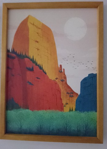 Çerçeveli Çok Renkli Dağ Manzarası Tablosu - Görsel 5