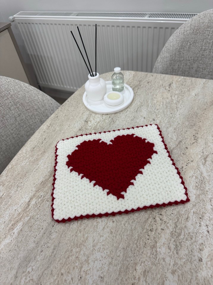 Kırmızı Kalp Desenli Beyaz Banyo Lifi - Görsel 2