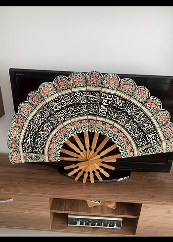 Çiçek ve Arapça Yazılı Dekoratif Yelpaze - Görsel 5