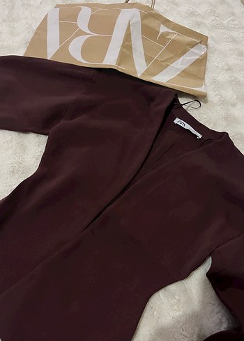 xs Beden Bordo V Yaka Çelik Bluz Zara