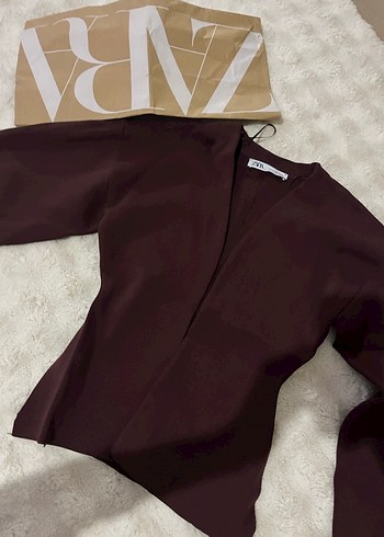 Zara Bordo V Yaka Çelik Bluz Zara