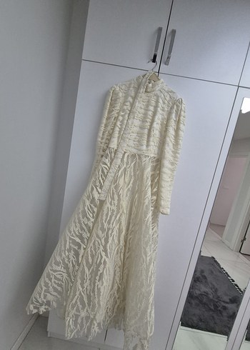 Uzun Kollu Beyaz Bohem Keten Elbise - Görsel 5