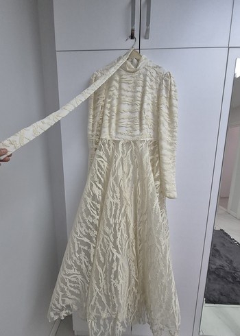 Uzun Kollu Beyaz Bohem Keten Elbise - Görsel 6