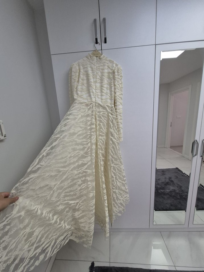 Uzun Kollu Beyaz Bohem Keten Elbise - Görsel 2