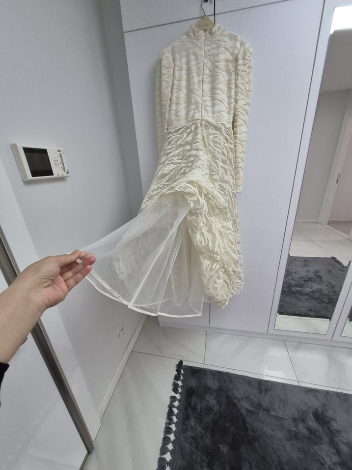 Uzun Kollu Beyaz Bohem Keten Elbise - Görsel 3