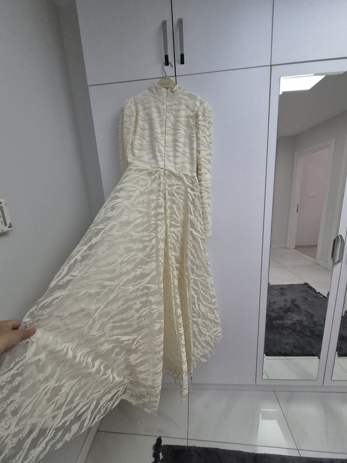 Uzun Kollu Beyaz Bohem Keten Elbise - Görsel 4