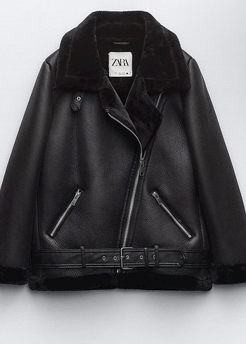 Siyah Deri Kürklü Biker Ceket - Görsel 2