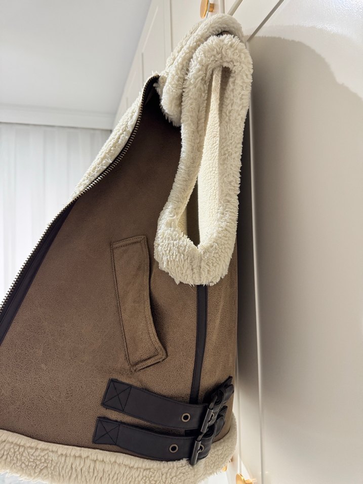 Zara Kahverengi Süet Yelek - Görsel 4