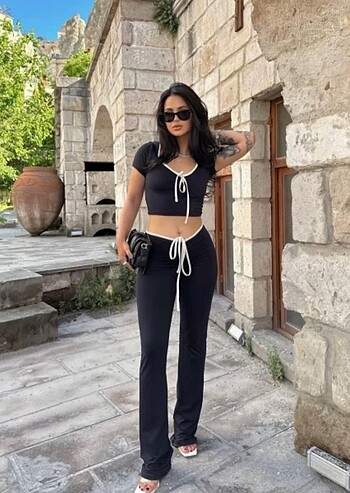 Diğer Siyah crop tayt takım