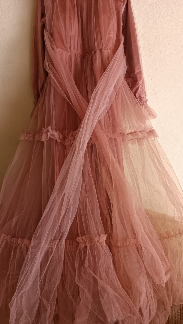 Pembe Uzun Drapeli Bohem Kadın Elbise - Görsel 2