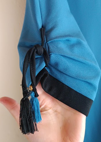 Mavi Saten Kumaş tunik takım - Görsel 4