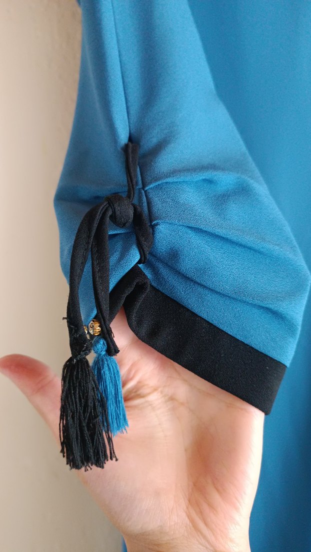 Mavi Saten Kumaş tunik takım - Görsel 4