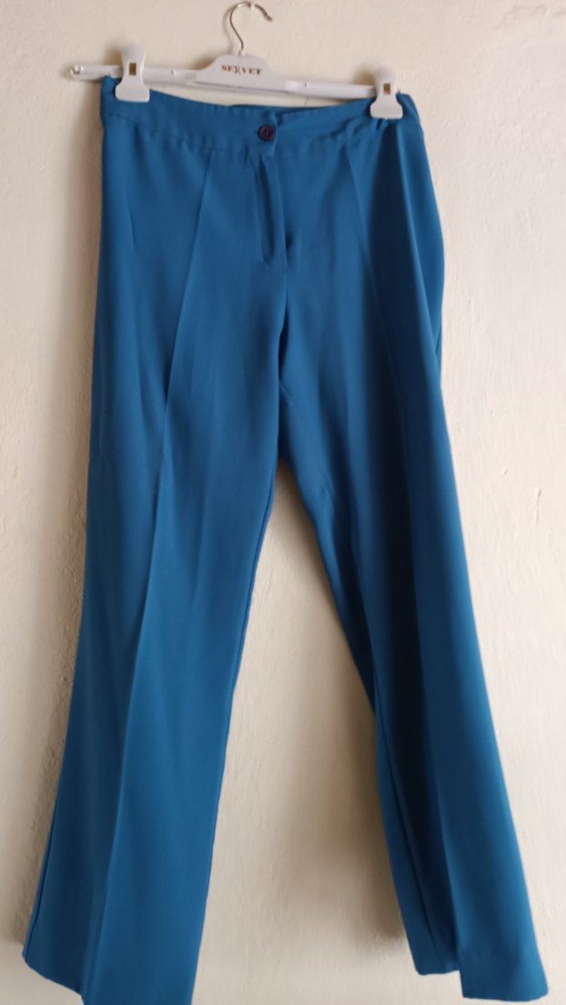 Mavi Saten Kumaş tunik takım - Görsel 2