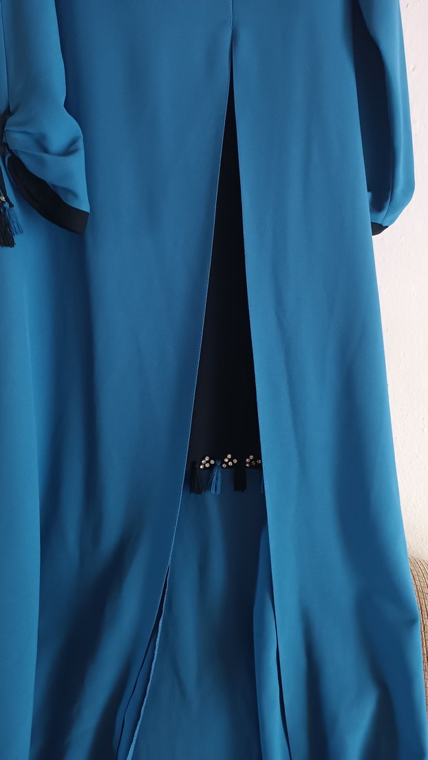 Mavi Saten Kumaş tunik takım - Görsel 5