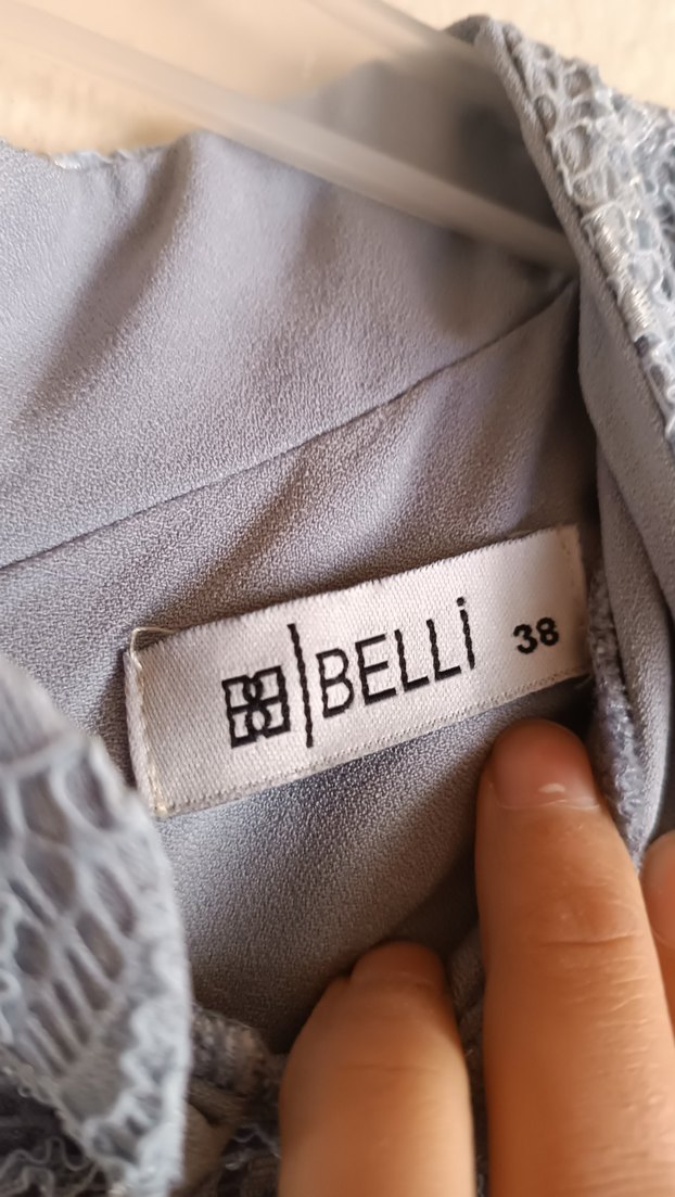 Uzun Kollu Pilili Mavi Kadın Elbise - Görsel 3