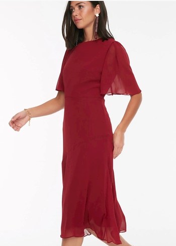 Bordo şifon elbise - Görsel 2