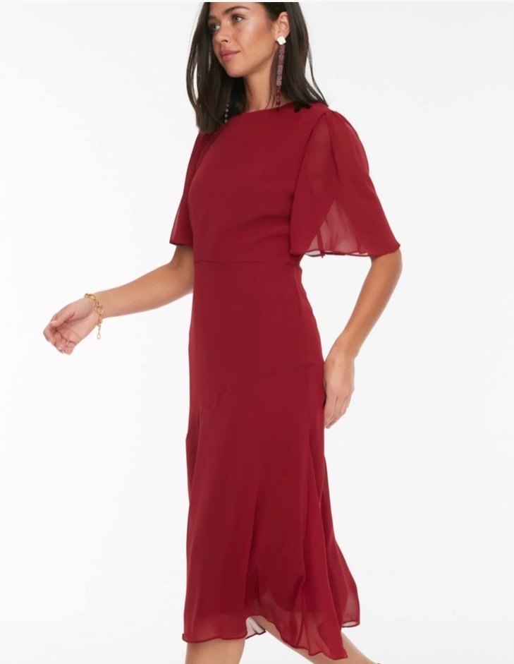 Bordo şifon elbise - Görsel 2