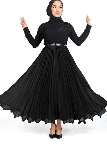 Siyah Piliseli Uzun Etek - Görsel 3