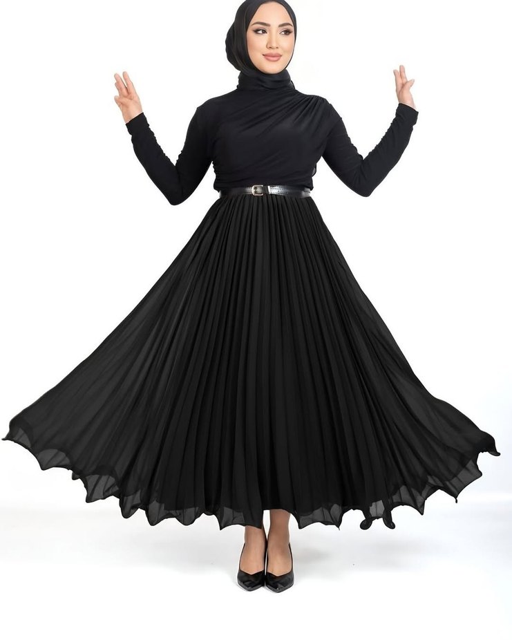 Siyah Piliseli Uzun Etek - Görsel 3
