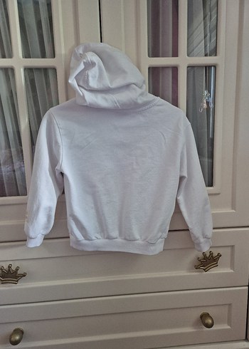 6 Yaş Beden Kız Çocuk Beyaz Fermuarlı Kapüşonlu Sweatshirt