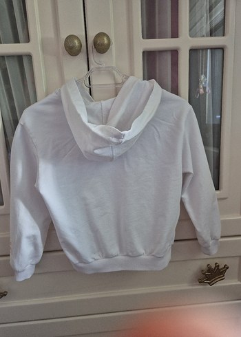 6 Yaş Beden beyaz Renk Kız Çocuk Beyaz Fermuarlı Kapüşonlu Sweatshirt