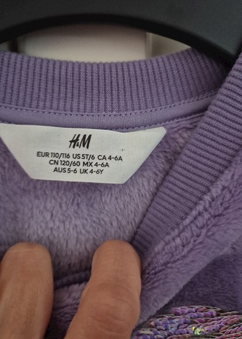 5 Yaş Beden mor Renk Mor Peluş Kız Sweatshirt Parlak İşlemeli