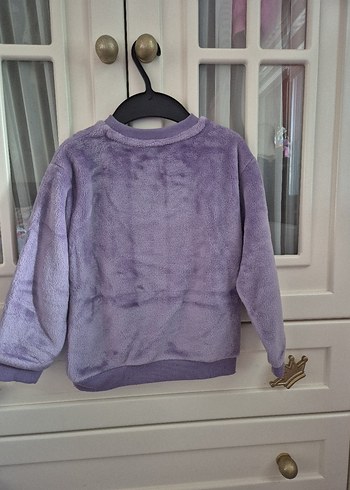 5 Yaş Beden Mor Peluş Kız Sweatshirt Parlak İşlemeli