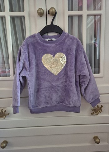Mor Peluş Kız Sweatshirt Parlak İşlemeli
