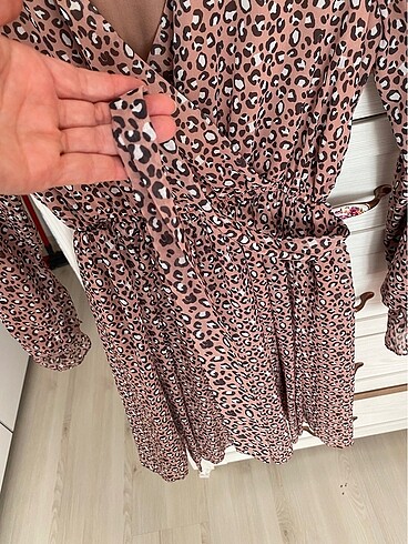xs Beden kahverengi Renk Leopar şifon kemerli elbise