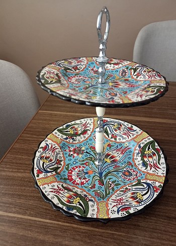 Çiçek Desenli İki Katlı Servis Tabağı - Görsel 6