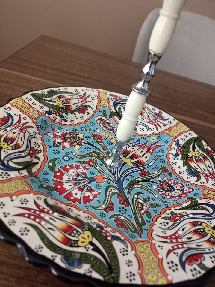 Çiçek Desenli İki Katlı Servis Tabağı - Görsel 5